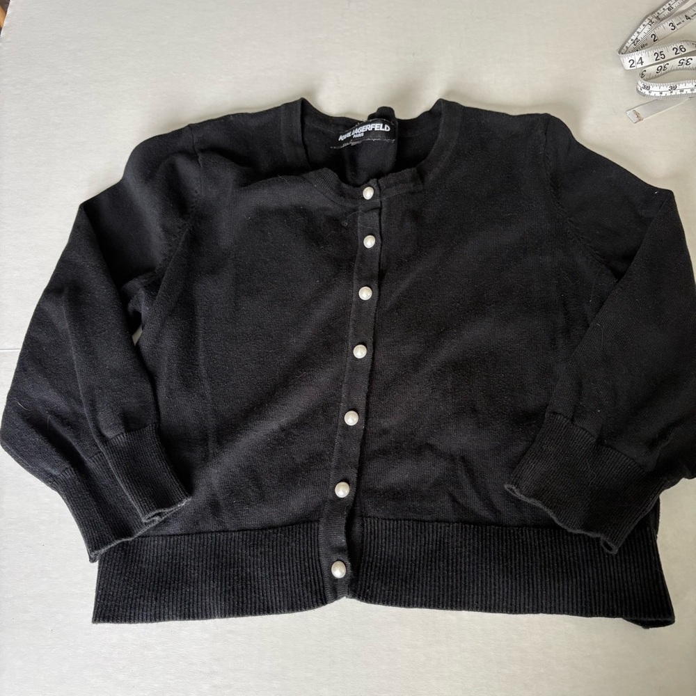 Karl Lagerfeld Black  pearl Button-Up Cardigan medium